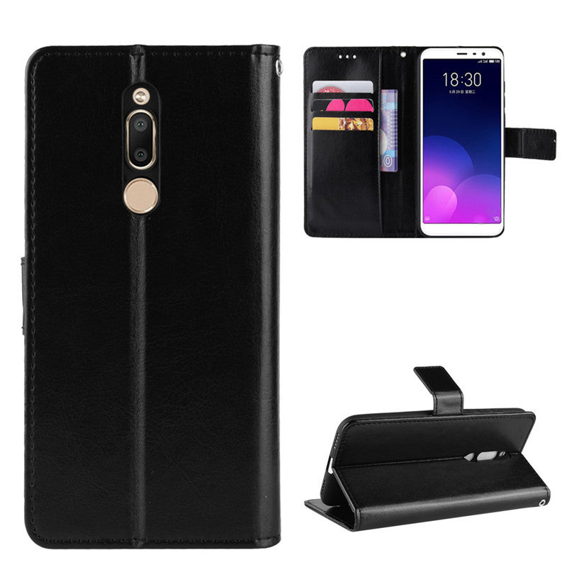 Premium Leather Flip Wallet Case for Meizu M6T 16s M15 in Black Red Brown Cream