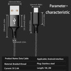 Android Charging Cable Pack of 2 Black Braided