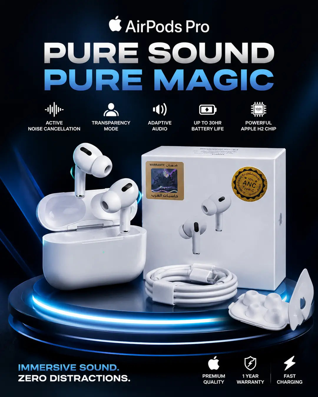 ANC TWS Wireless Earbuds with Type-C Charging | Apple Pro Style Earbuds | Premium Sound & Touch Control