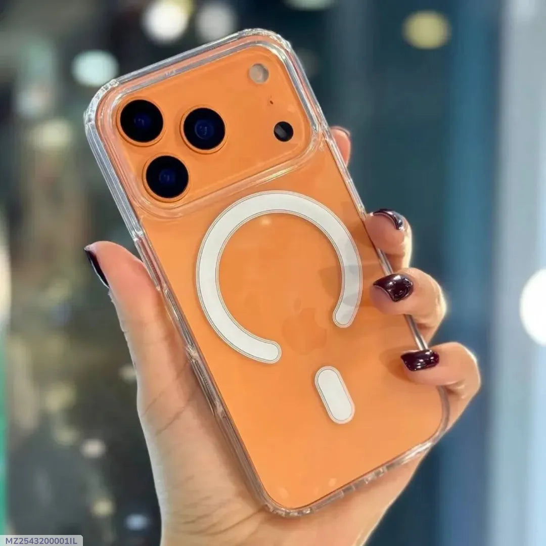 iPhone Mag Safe Clear Acrylic Mobile Cover Orange