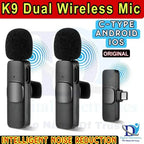 Latest K9 dual Wireless Vlogging Microphone Black Rechargeable