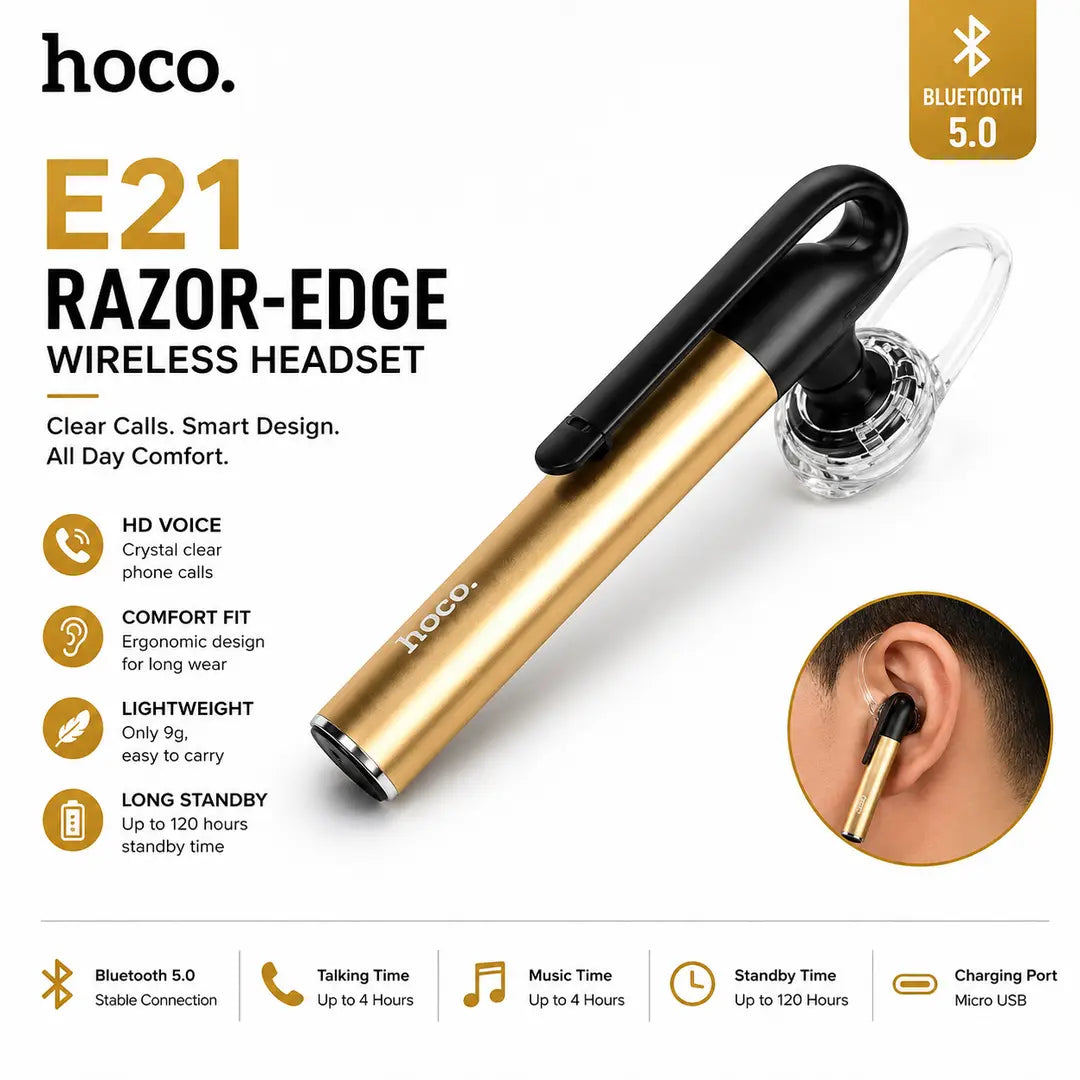 HOCO E21 Universal Bluetooth Hands-Free Earphone with Mic for All Smartphones