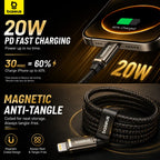 Baseus Tungsten Gold Magnetic Type-C To Lightning Cable 20W PD Fast Charging Data Cable | USB-C To Lightning | 480Mbps Data Transfer | Nylon Braided Anti-Tangle 1M Black (Pouch Pack)