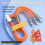 120W 3-in-1 Orange Charging Cable for All Devices