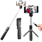 Foldable Selfie Stick with LED Light & Bluetooth Remote Black